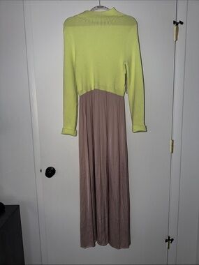 Anthropologie Neon Yellow and Taupe Sweater Maxi Dress